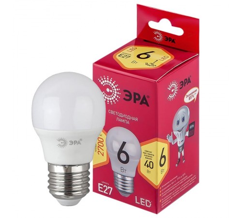 Лампа светодиодная RED LINE LED P45-6W-827-E27 R E27 / Е27 6Вт шар теплый белый свет  Б0049643  ЭРА