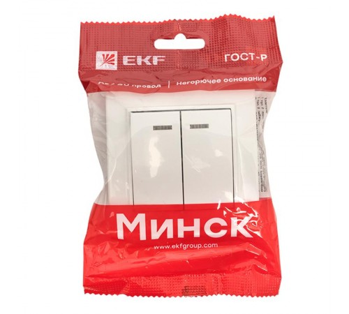 Минск Выключатель 2-клавишный СП с индикатором,10А, белый EKF Basic  ERV10-123-10  EKF