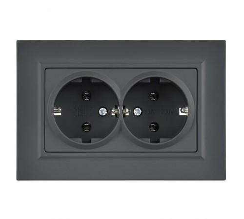 BRITE Розетка 2-местная с заземлением без защитных шторок плоская 16А в сборе РСПл12-3-БрГ графит   BR-R27-16-K53-F  IEK
