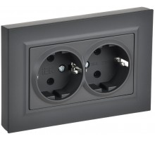 BRITE Розетка 2-местная с заземлением без защитных шторок плоская 16А в сборе РСПл12-3-БрГ графит   BR-R27-16-K53-F  IEK