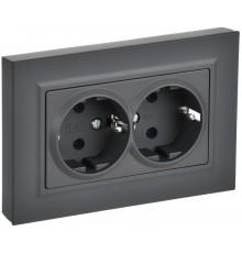 BRITE Розетка 2-местная с заземлением без защитных шторок плоская 16А в сборе РСПл12-3-БрГ графит   BR-R27-16-K53-F  IEK