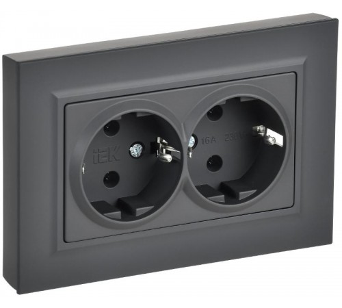 BRITE Розетка 2-местная с заземлением без защитных шторок плоская 16А в сборе РСПл12-3-БрГ графит   BR-R27-16-K53-F  IEK