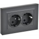 BRITE Розетка 2-местная с заземлением без защитных шторок плоская 16А в сборе РСПл12-3-БрГ графит   BR-R27-16-K53-F  IEK
