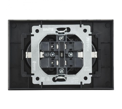 BRITE Розетка 2-местная с заземлением без защитных шторок плоская 16А в сборе РСПл12-3-БрГ графит   BR-R27-16-K53-F  IEK
