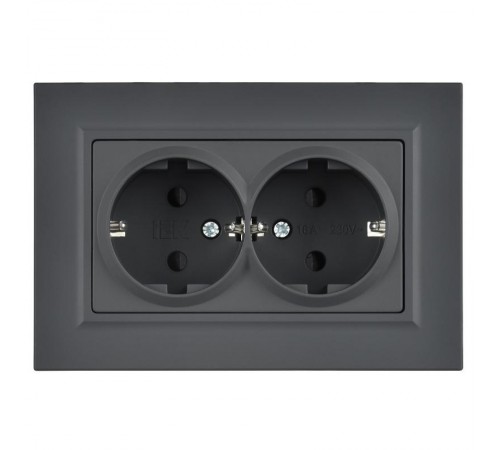 BRITE Розетка 2-местная с заземлением с защитными шторками плоская 16А в сборе РСшПл12-3-БрГ графит   BR-R28-16-K53-F  IEK