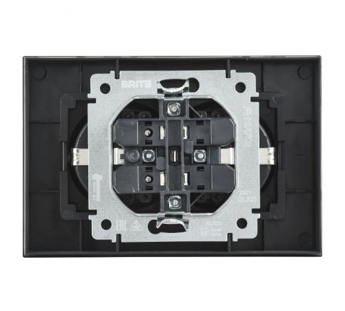 BRITE Розетка 2-местная с заземлением с защитными шторками плоская 16А в сборе РСшПл12-3-БрГ графит   BR-R28-16-K53-F  IEK