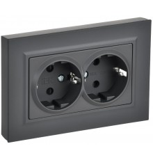 BRITE Розетка 2-местная с заземлением с защитными шторками плоская 16А в сборе РСшПл12-3-БрГ графит   BR-R28-16-K53-F  IEK