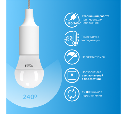 Лампа светодиодная Elementary Шар 10W 750lm 6500K Е27 LED 1/10/100  53230  Gauss