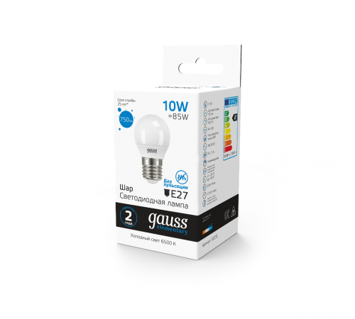 Лампа светодиодная Elementary Шар 10W 750lm 6500K Е27 LED 1/10/100  53230  Gauss