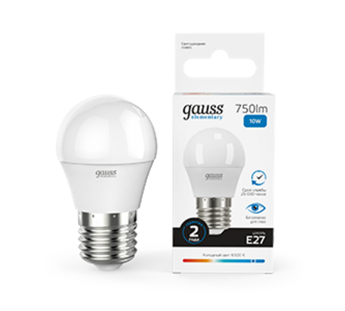 Лампа светодиодная Elementary Шар 10W 750lm 6500K Е27 LED 1/10/100  53230  Gauss