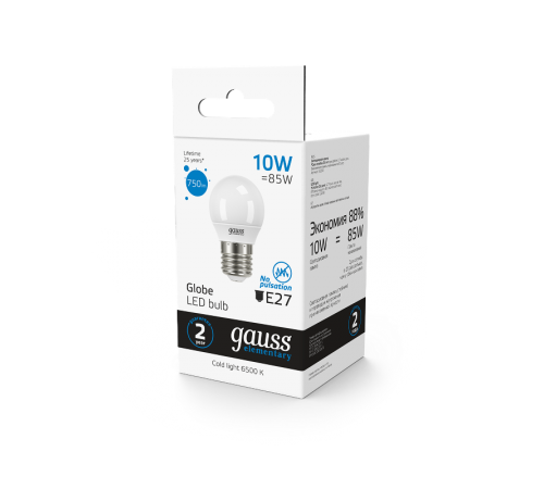 Лампа светодиодная Elementary Шар 10W 750lm 6500K Е27 LED 1/10/100  53230  Gauss