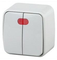 3-105-01 Intro Выключатель двойной с подсветкой, 10А-250В, IP20, ОУ, Polo, белый  Б0036096  Intro