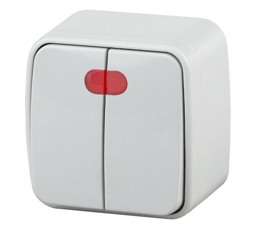 3-105-01 Intro Выключатель двойной с подсветкой, 10А-250В, IP20, ОУ, Polo, белый  Б0036096  Intro
