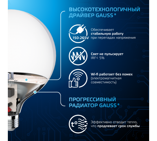 Лампа светодиодная G125 22W 1840lm 6500K E27 LED 1/10  105102322  Gauss