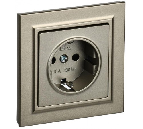 BRITE Розетка с заземлением со шторками 16А в сборе РСР14-1-0-БрШ шампань  BR-R14-16-K37-F  IEK