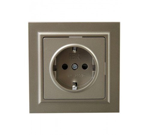 BRITE Розетка с заземлением со шторками 16А в сборе РСР14-1-0-БрШ шампань  BR-R14-16-K37-F  IEK
