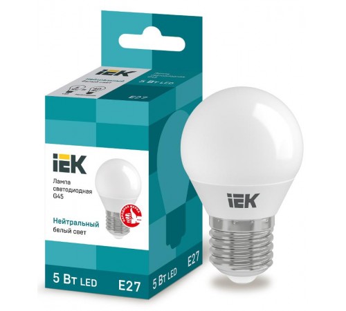Лампа светодиодная LED 5Вт Е27 220В 4000К G45 шар  LLE-G45-5-230-40-E27  IEK
