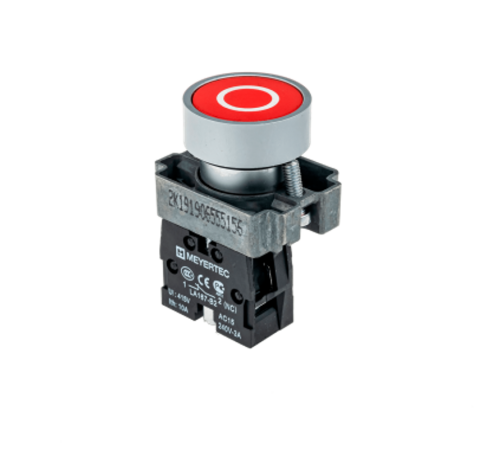 Кнопка плоская с маркировкой, красная, знак "О", 1NC,мет. MTB2-BAZ12432  58168  ОВЕН