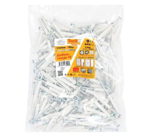 Дюбель-гвоздь YZ потайн. манжета нейлон 6x40 (180 шт) - пакет  147487  Tecfi