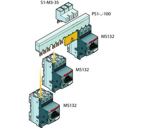 Колодка S1-M3-35 для подключения 3-фазного кабеля до 35мм2, 100 А к автоматам типа MS116/132  1SAM201913R1103  ABB