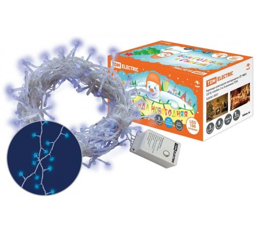 Гирлянда новогодняя светодиодная СГ 100 Г 220В голубая 8 режимов 5м  SQ0361-0001  TDM