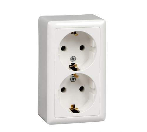 Хит Белый О/У с изолирующей пластиной Розетка 2-ая с заземлением без шторок, 16А, 250В  RA16-238I-B  SE