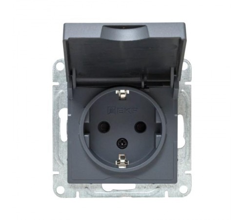 Механизм розетки, 16А, IP44, с заземлением, со шторками, c крышкой, графит Эпика  UP1-SOG-111-44 EKF