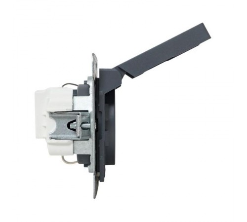 Механизм розетки, 16А, IP44, с заземлением, со шторками, c крышкой, графит Эпика  UP1-SOG-111-44 EKF