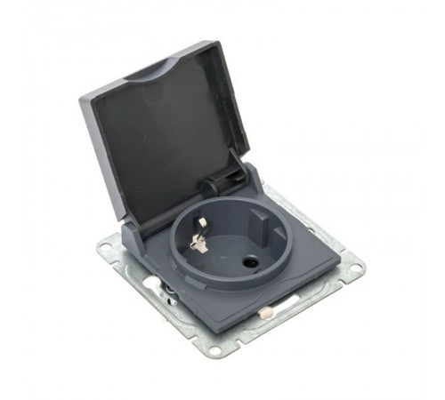 Механизм розетки, 16А, IP44, с заземлением, со шторками, c крышкой, графит Эпика  UP1-SOG-111-44 EKF