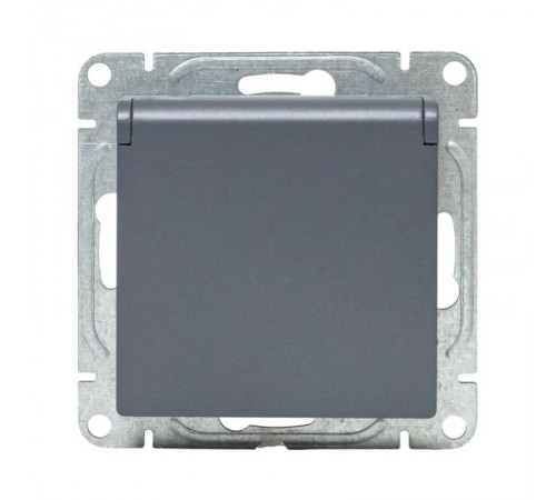 Механизм розетки, 16А, IP44, с заземлением, со шторками, c крышкой, графит Эпика  UP1-SOG-111-44 EKF