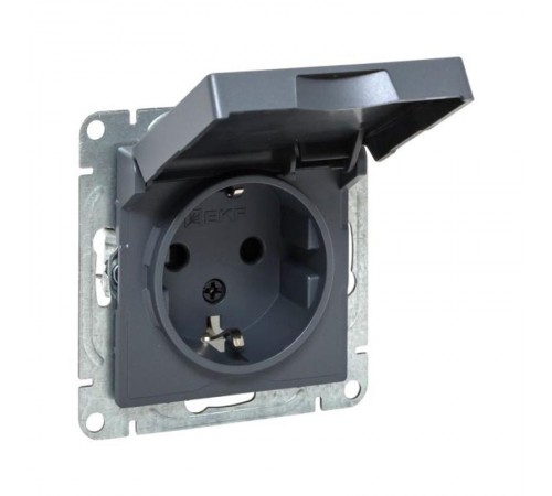 Механизм розетки, 16А, IP44, с заземлением, со шторками, c крышкой, графит Эпика  UP1-SOG-111-44 EKF