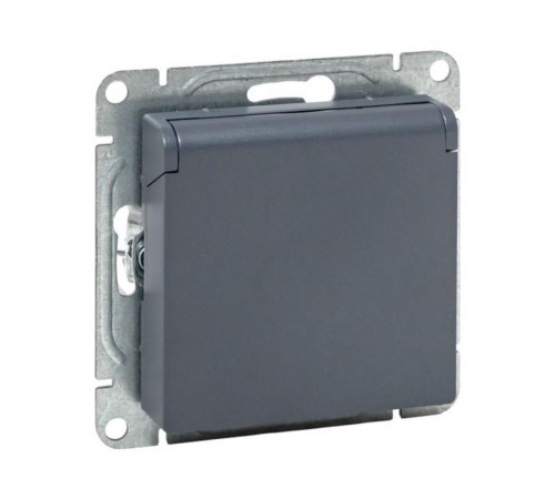 Механизм розетки, 16А, IP44, с заземлением, со шторками, c крышкой, графит Эпика  UP1-SOG-111-44 EKF
