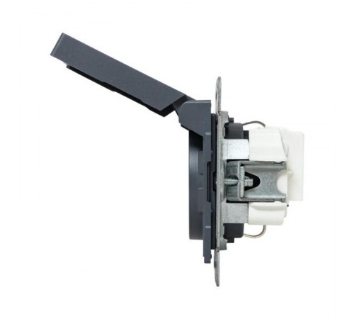 Механизм розетки, 16А, IP44, с заземлением, со шторками, c крышкой, графит Эпика  UP1-SOG-111-44 EKF