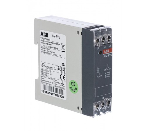 Реле контроля напряжения CM-PVE (контроль 3 фаз) (контроль Umin/max L1- L2-L3 320-460В AC) 1НО контакт  1SVR550871R9500  ABB