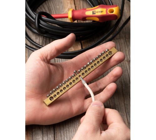 Шина PEN "ноль-земля" (6х9мм) 20 отверстий латунь крепеж по краям EKF PROxima  sn0-63-20-k  EKF