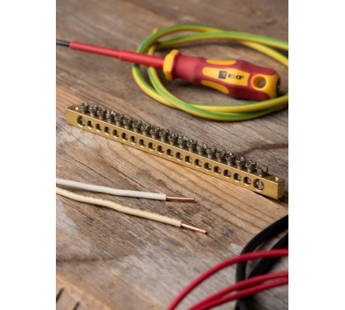 Шина PEN "ноль-земля" (6х9мм) 20 отверстий латунь крепеж по краям EKF PROxima  sn0-63-20-k  EKF