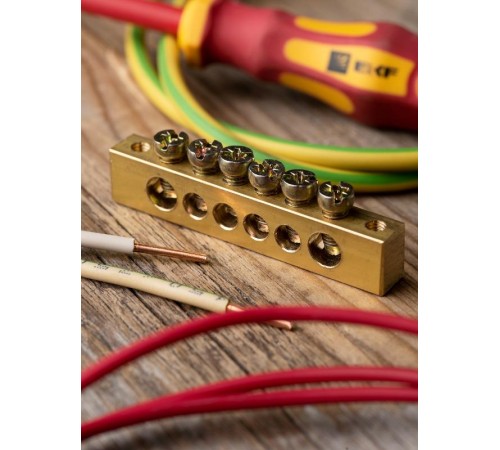 Шина PEN "ноль-земля" (8х12мм) 6 отверстий латунь крепеж по краям EKF PROxima  sn0-125-6-k  EKF