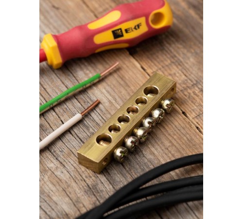 Шина PEN "ноль-земля" (8х12мм) 6 отверстий латунь крепеж по краям EKF PROxima  sn0-125-6-k  EKF