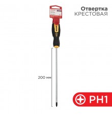 Отвертка крестовая PH 1х200 мм, двухкомпонентная рукоятка  12-6406  REXANT