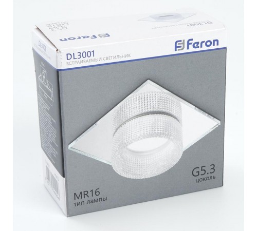 Светильник точечный встраиваемый декоративный DL3001 MR16 50W G5.3 "квадрат", прозрачный  41415  Feron
