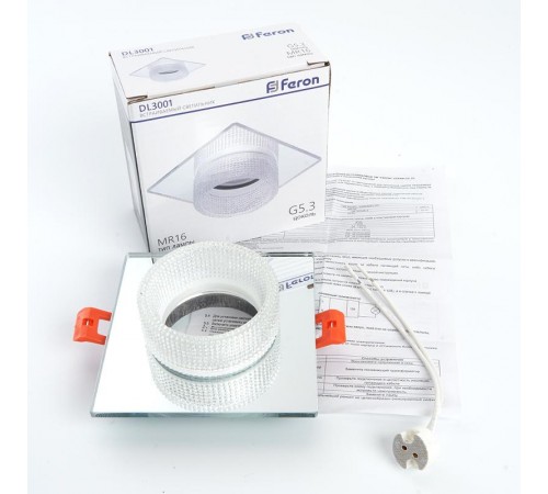 Светильник точечный встраиваемый декоративный DL3001 MR16 50W G5.3 "квадрат", прозрачный  41415  Feron