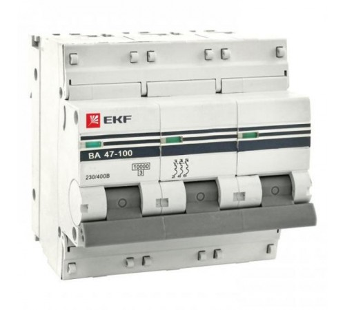 Выключатель автоматический трехполюсный ВА 47-100 63А C 10кА PROxima  mcb47100-3-63C-pro  EKF