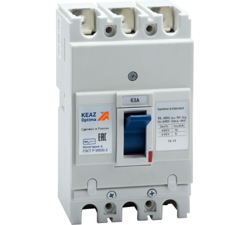 Выключатель автоматический OptiMat E100L063-УХЛ3-РЕГ 273895  КЭАЗ