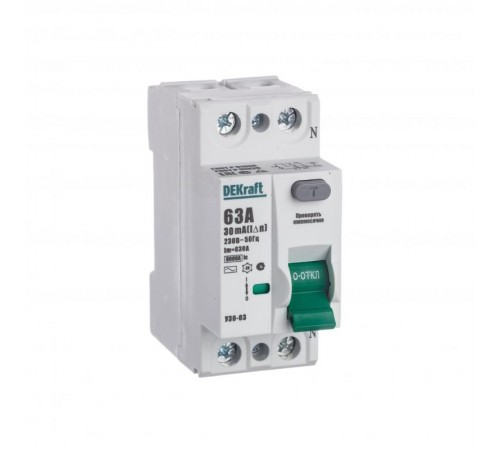 Выключатель дифференциальный (УЗО) УЗО-03 2п 63А 30мА тип AC  14057DEK  DEKraft