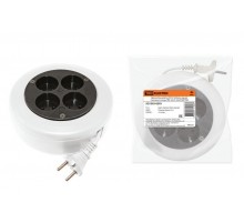 Удлинитель-рулетка УХ10-104 бело-черная 5 метров, 4 гнезда, ПВС 2х0,75 10А/250В  SQ1303-0503  TDM