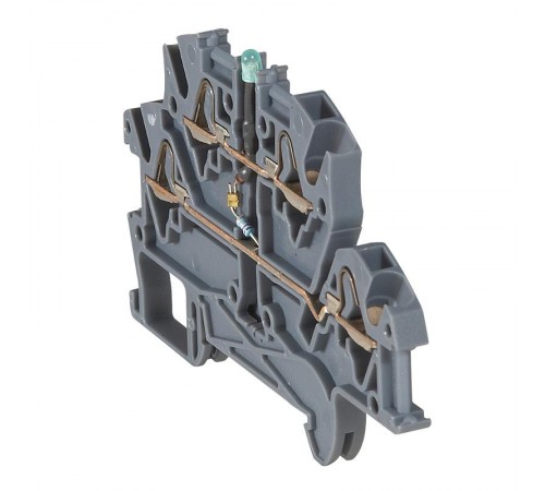 Пружинная клемма Viking 3 - многофункциональная - двухполюсная - 4 проводника - со светодиодом - шаг 5 мм - серый  037256  Legrand