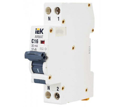 Выключатель автоматический дифференциального тока АВДТ B06S 1P+NP C16 30мА тип AC (18мм) ARMAT IEK  AR-B06S-1N-C16C030  IEK