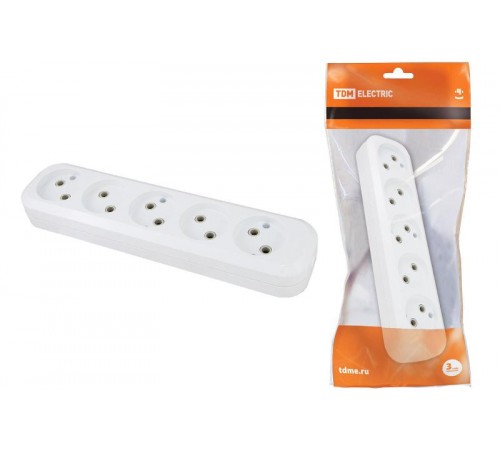 Колодка розеточная 5 гнезд 2П б/з 10А 250В белая   SQ1806-0034  TDM