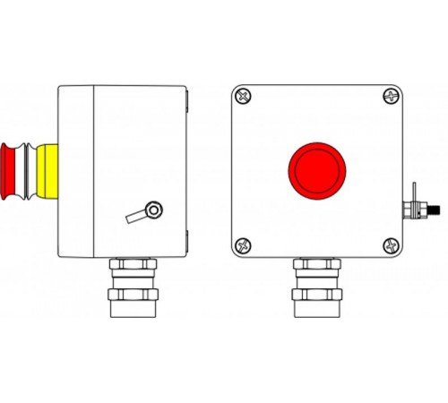 Ex пост управления из GRP; 1Ex d e IIC T6 Gb X / Ex tb IIIB T80°C Db X /IP66; Аварийная кнопка красная, 1NC/1NO -1 шт.; С: ввод D5,5-13мм подбронирова