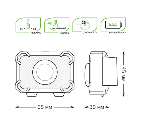 Фонарь налобный GFL305 3W 150lm 3xAAA LED 1/12/60  GF305  Gauss